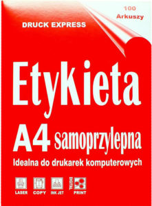 Etykiety samoprzylepne A4